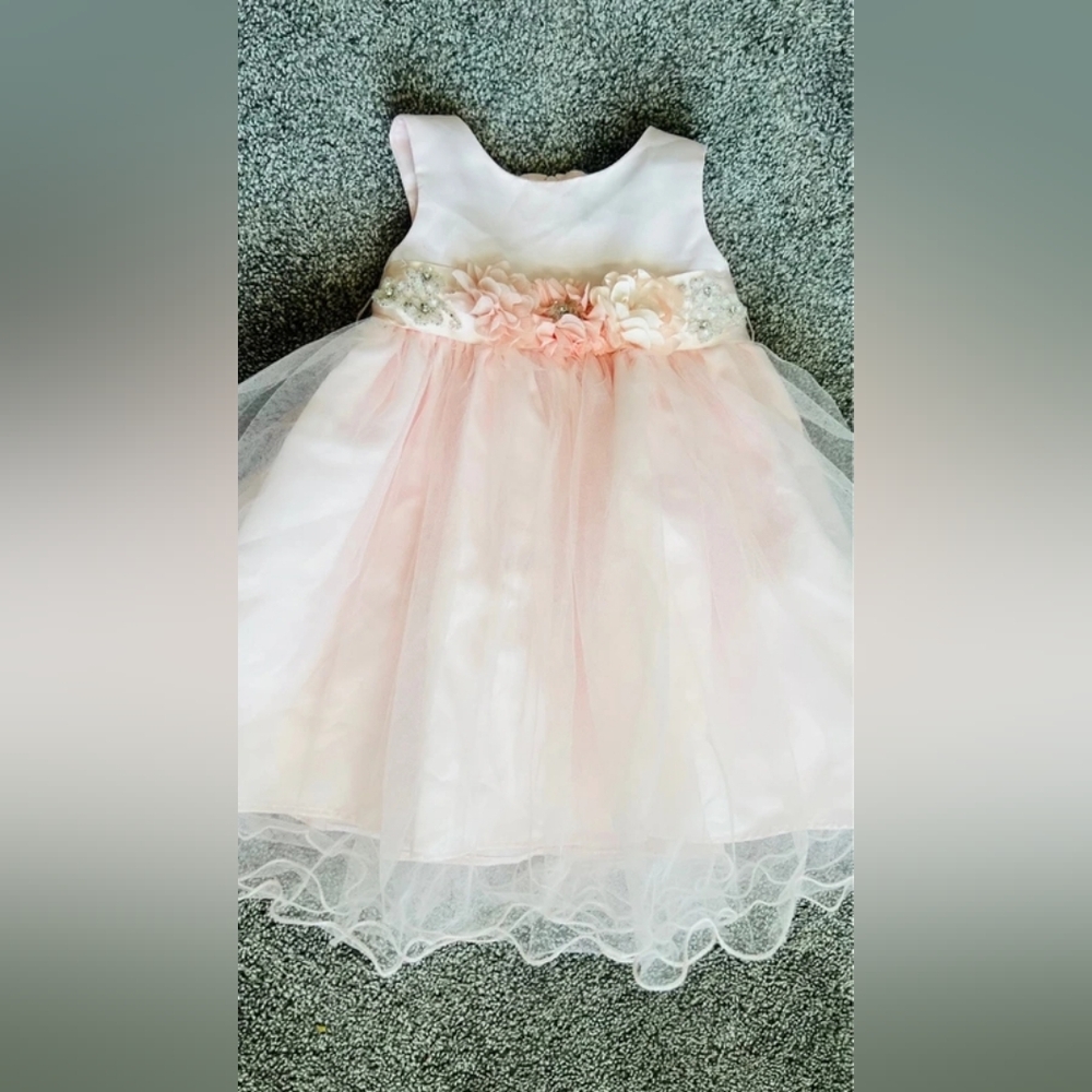 Bonnie Jean Light Pink & Ivory Floral Tulle Dress